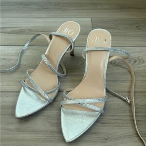 Jennifer Lopez Metallic Silver Strappy Heels